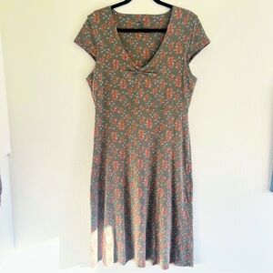Toad&Co Amelia Green and Orange Floral Midi Dress size Large